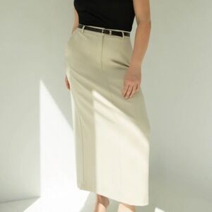 Oak + Fort‎ Suiting Skirt Maxi with Belt Loops 4 Asphalt New With 
Tags